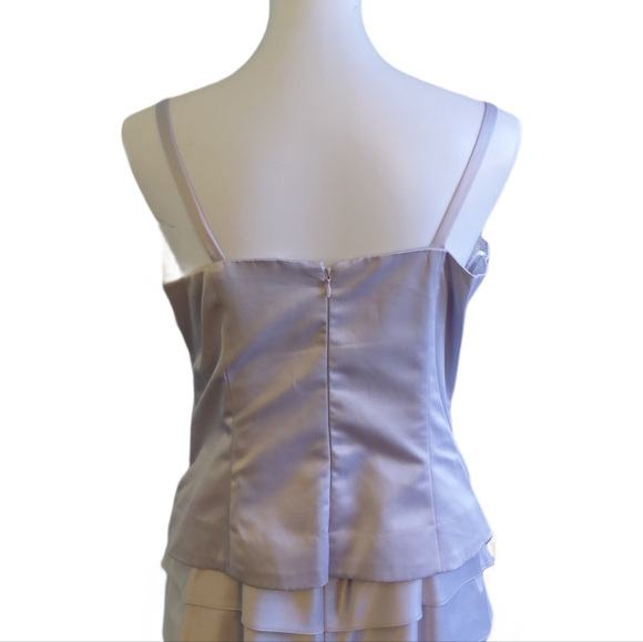 Nina Nischelle Silver Tiered Satin Evening Dress Sleeveless Rhinestone Dress 12 - Picture 7 of 10